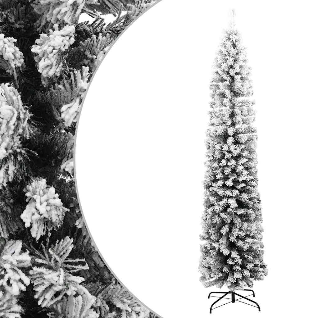 Árvore de natal artificial fina com neve 180 cm PVC verde