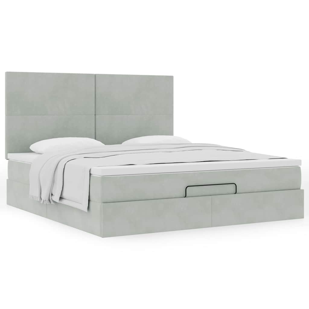 Estrutura cama otomana colchões 180x200cm veludo cinzento claro