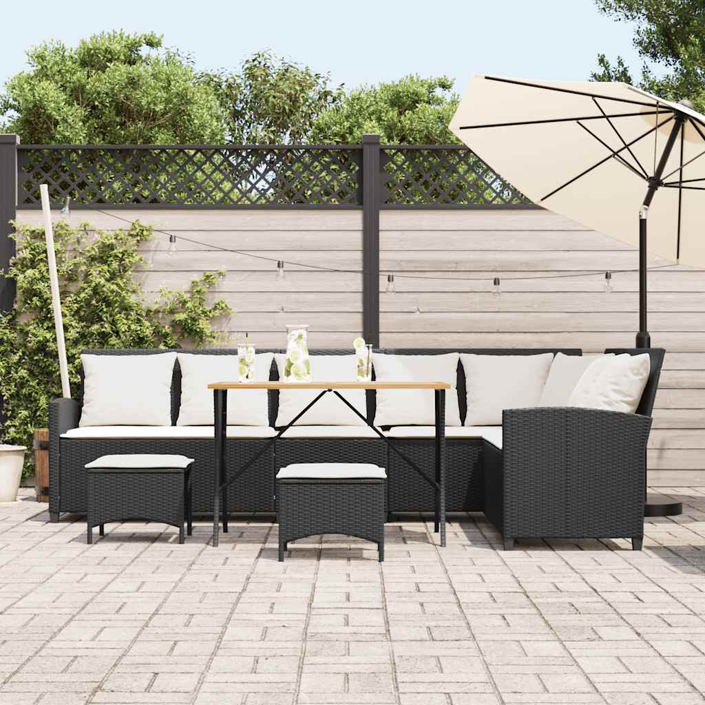 4Pcs conjunto sofás de jardim com almofadões em l vime PE preto