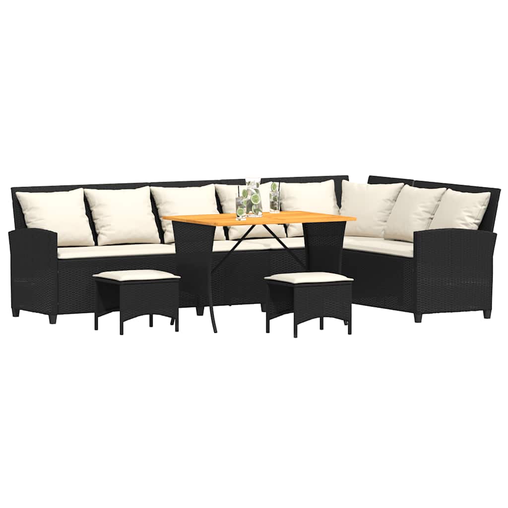 4Pcs conjunto sofás de jardim com almofadões em l vime PE preto