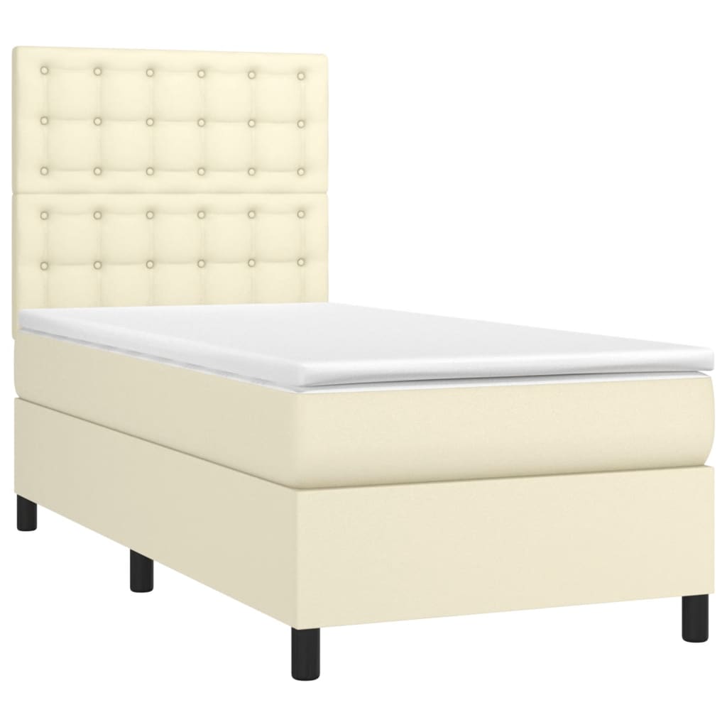 Cama com molas/colchão 90x190 cm couro artificial cor creme
