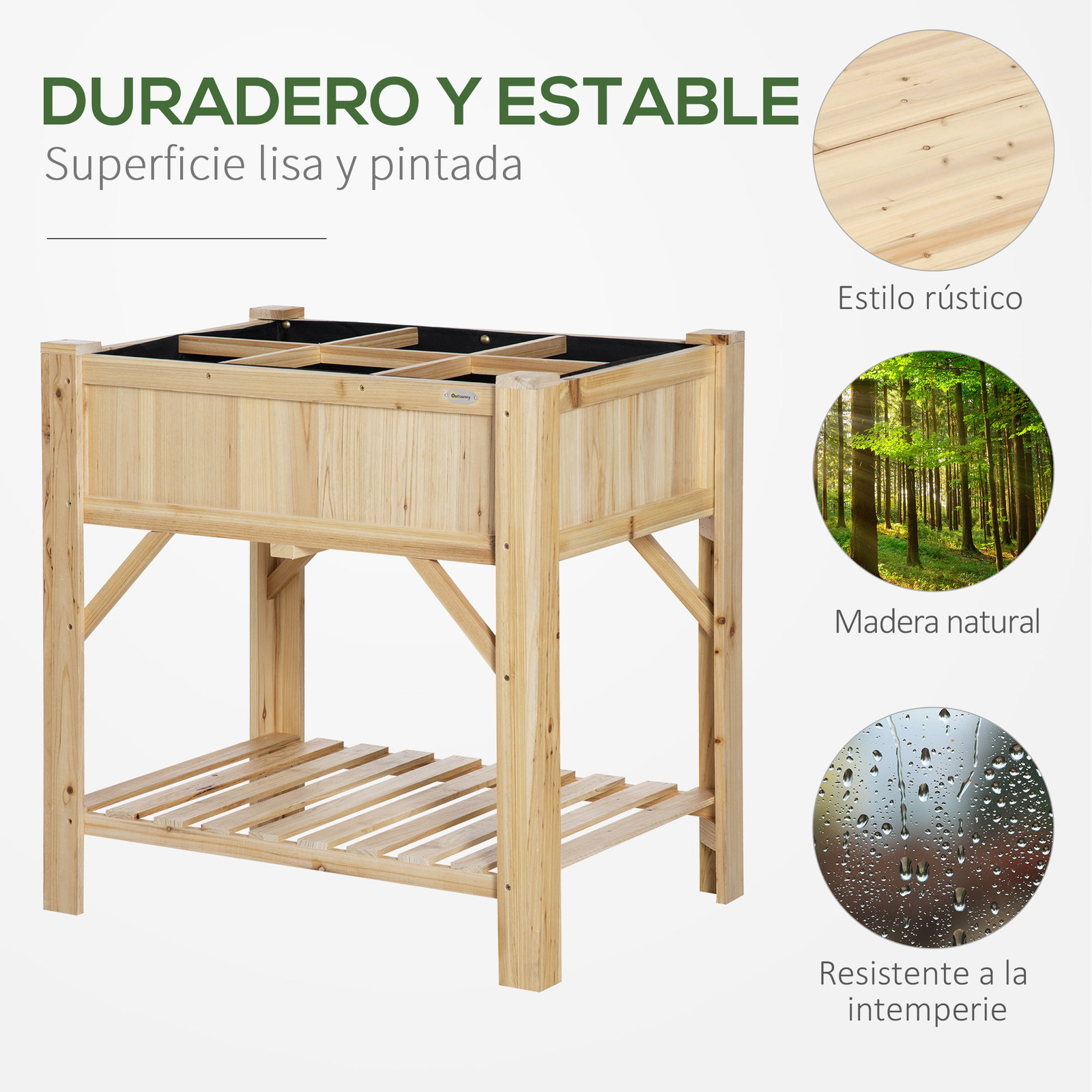 Horta Urbana de Madeira Mesa de Cultivo com 6 Compartimentos e Prateleira Inferior para Plantas e Flores em Jardim Terraço Exter