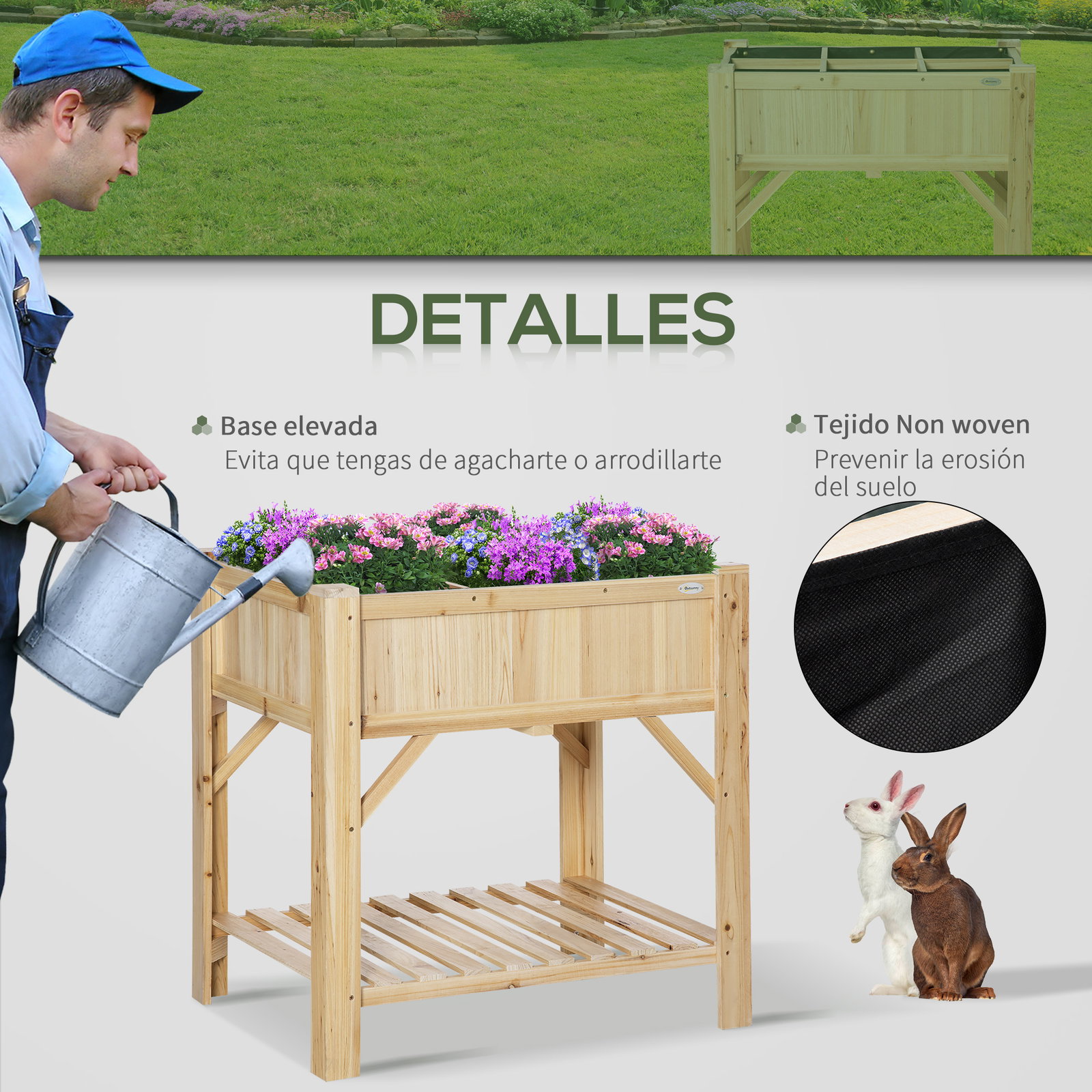 Horta Urbana de Madeira Mesa de Cultivo com 6 Compartimentos e Prateleira Inferior para Plantas e Flores em Jardim Terraço Exter