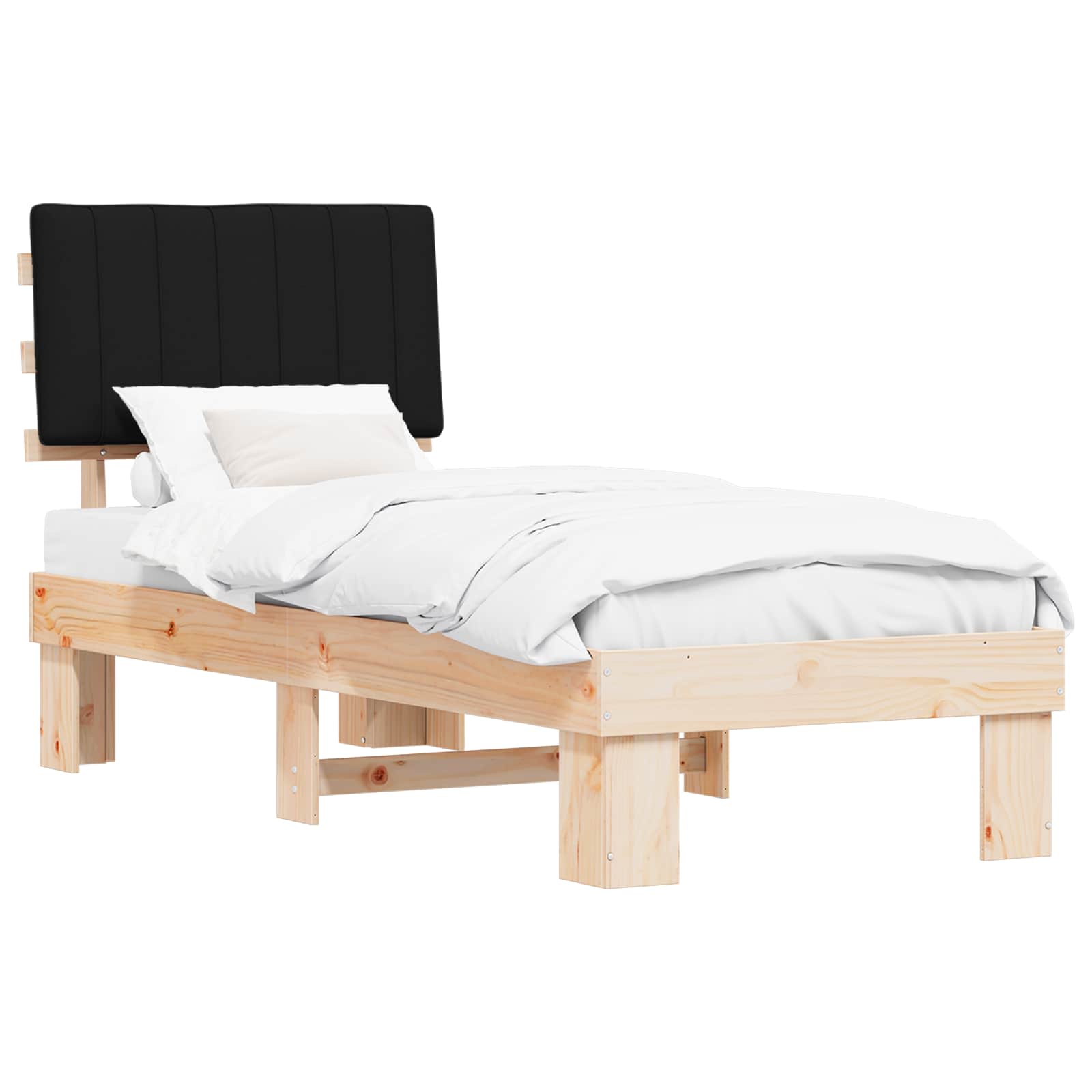 Estrutura de cama com cabeceira estofada preto 80 x 200 cm