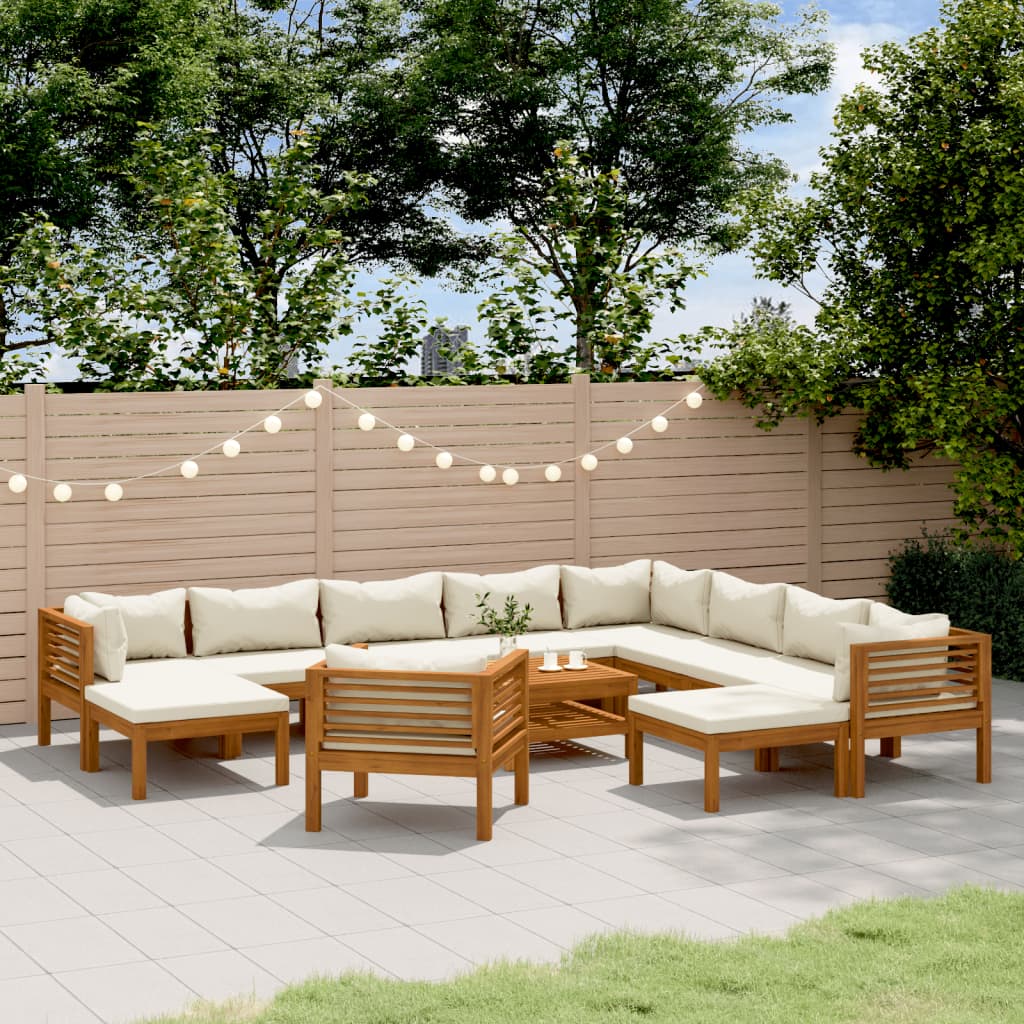 12 Pcs conjunto lounge jardim c/ almofadões creme acácia maciça