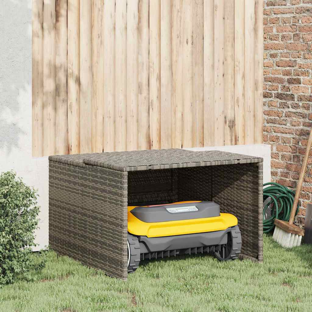 Garagem para cortador de relva 86x90x52/57 cm vime PE cinzento