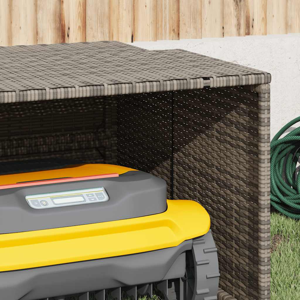 Garagem para cortador de relva 86x90x52/57 cm vime PE cinzento