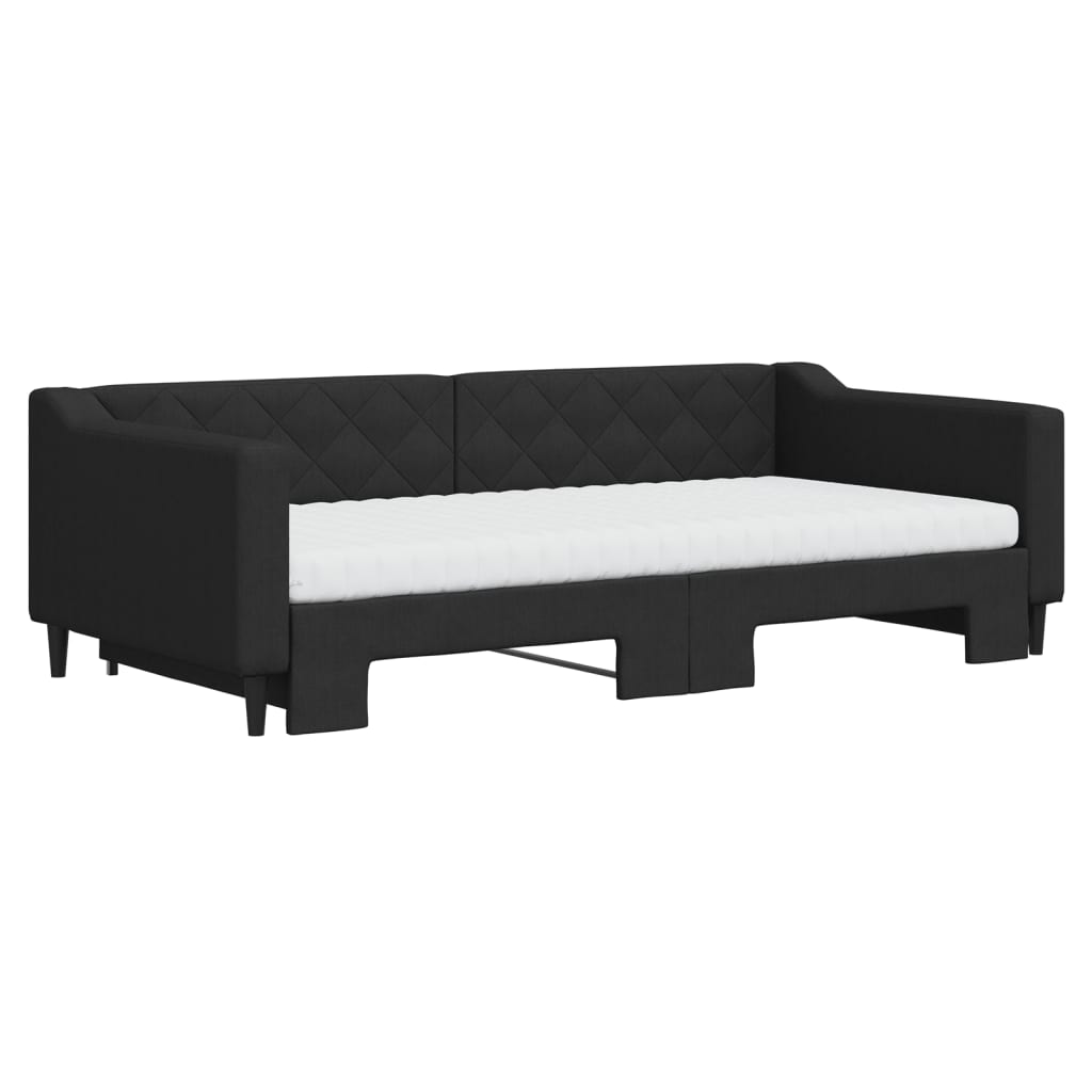 Sofá-cama com gavetão e colchões 100x200 cm tecido preto