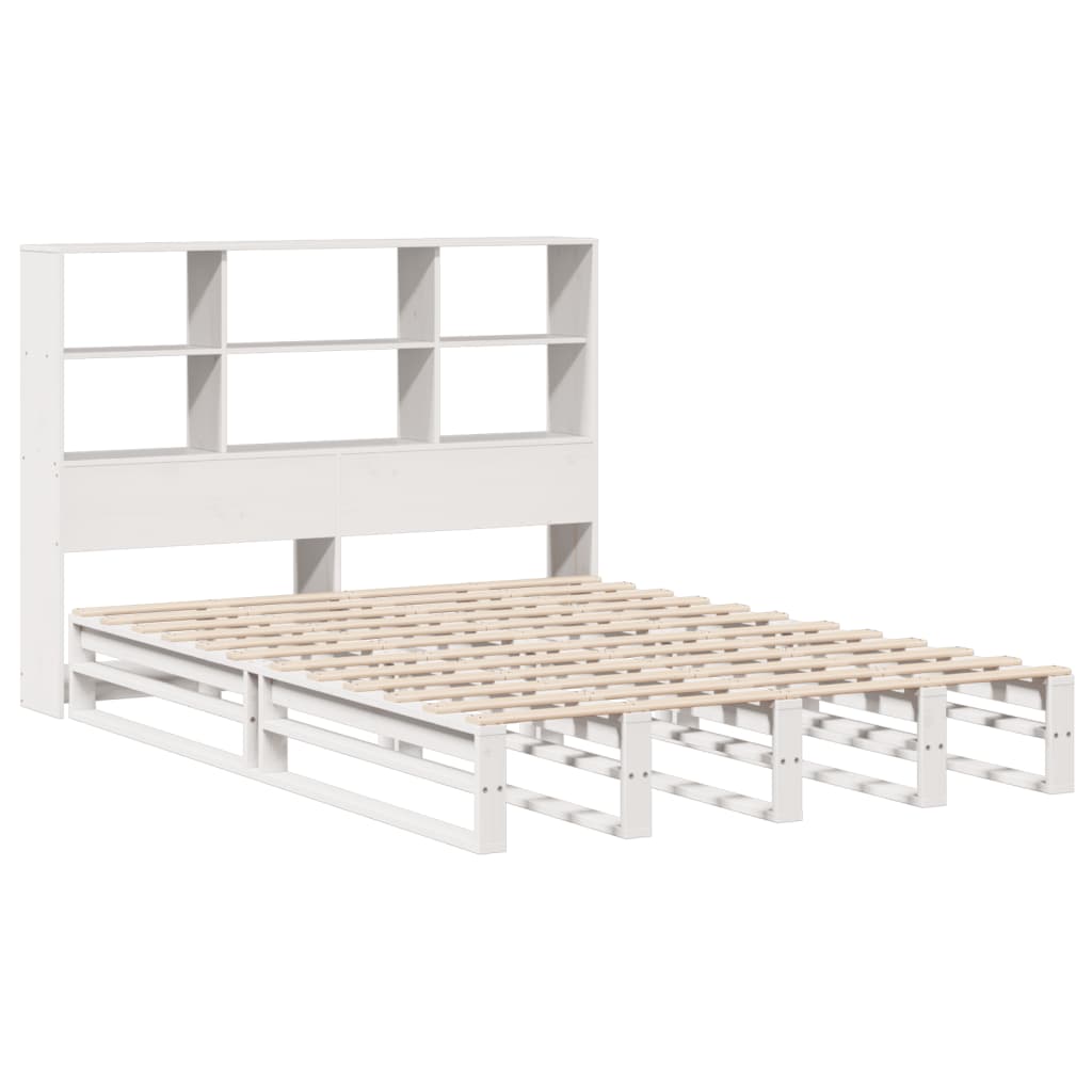 Cama com estante sem colchão 160x200 cm madeira maciça branco