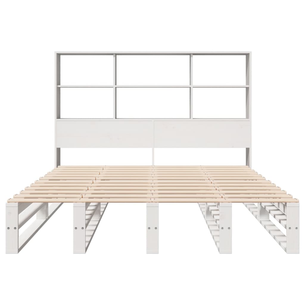 Cama com estante sem colchão 160x200 cm madeira maciça branco