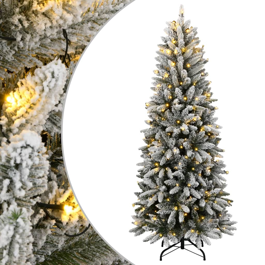 Árvore natal artificial c/ 300 luzes LED e flocos de neve 240cm