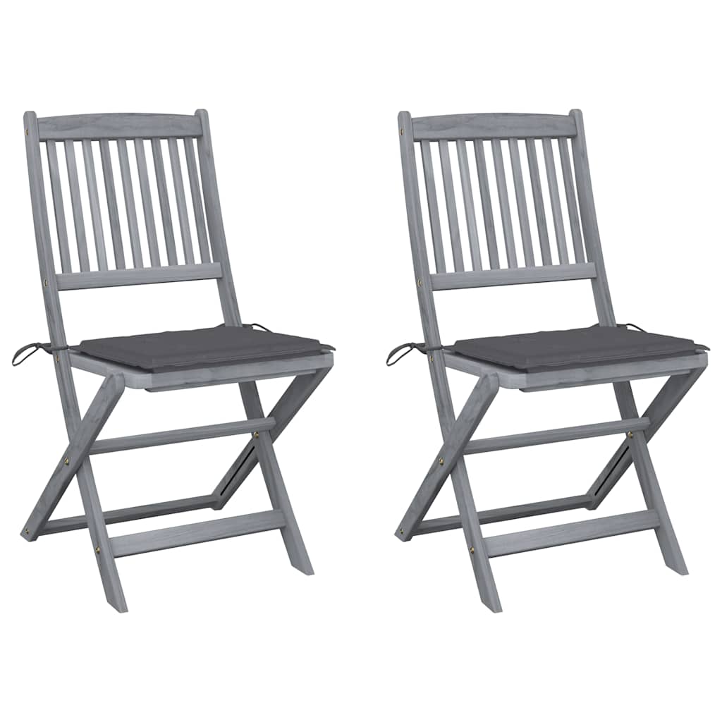 Cadeiras exterior dobráveis c/ almofadões 2 pcs acácia maciça
