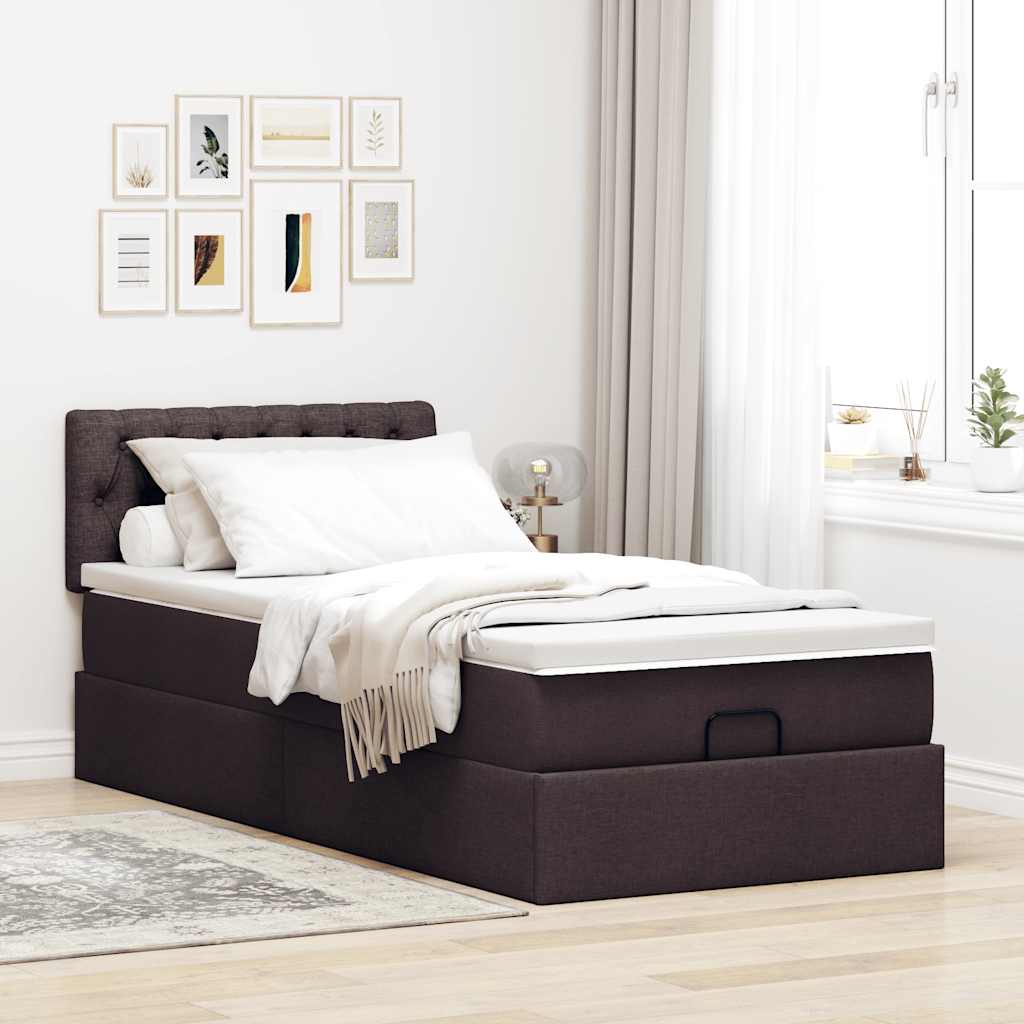 Cama otomana com colchão 100x200 cm tecido castanho escuro