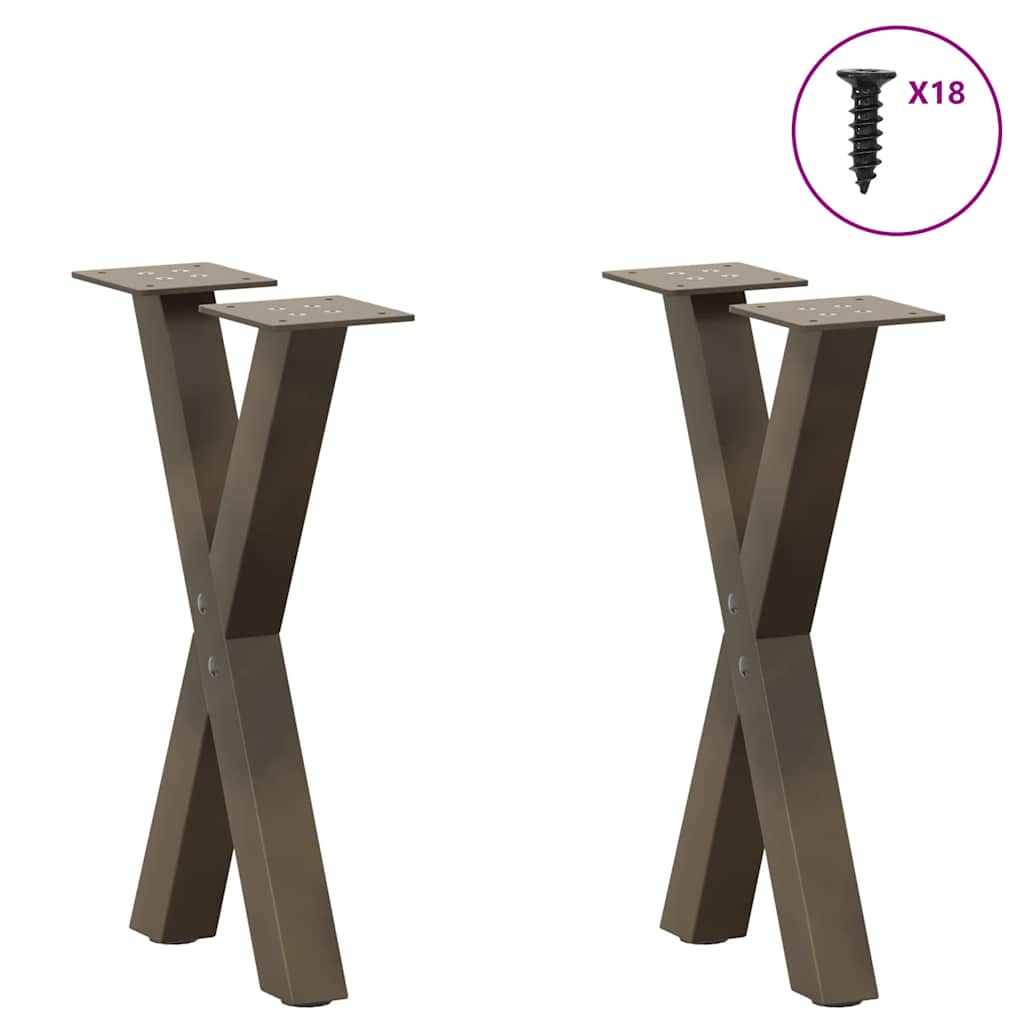 Pés para mesa de centro em formato de x, 2 peças, aço natural, 38 x (42-43) cm, aço