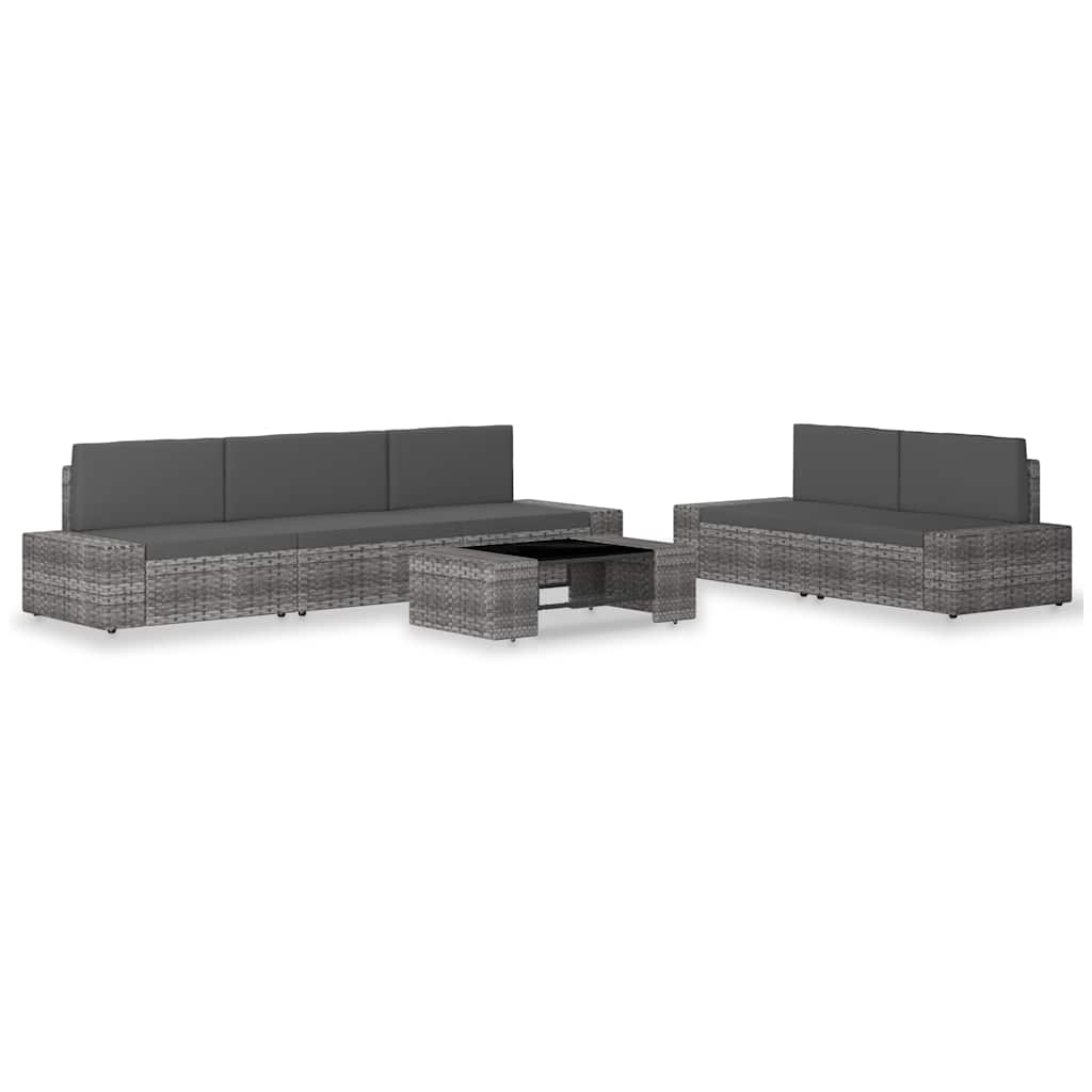 6 Pcs conjunto lounge de jardim vime PE cinzento