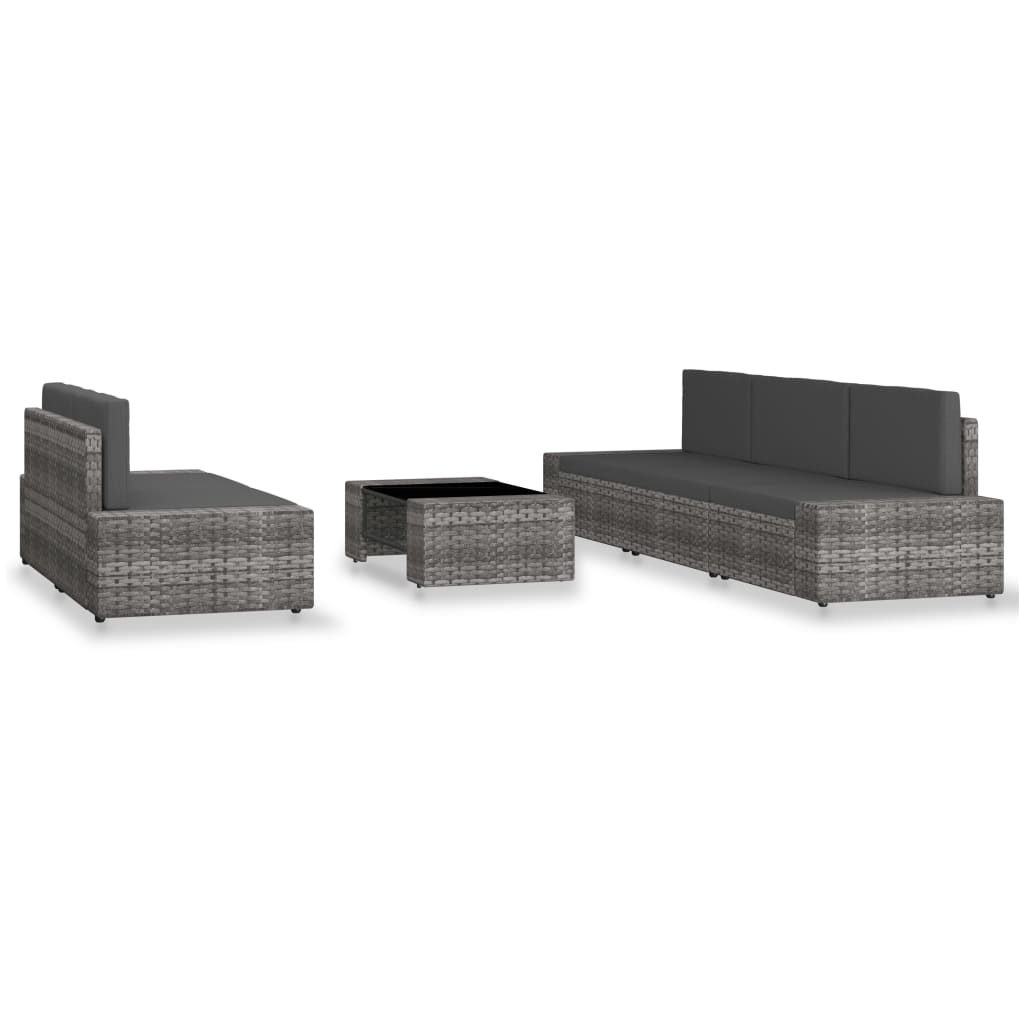6 Pcs conjunto lounge de jardim vime PE cinzento