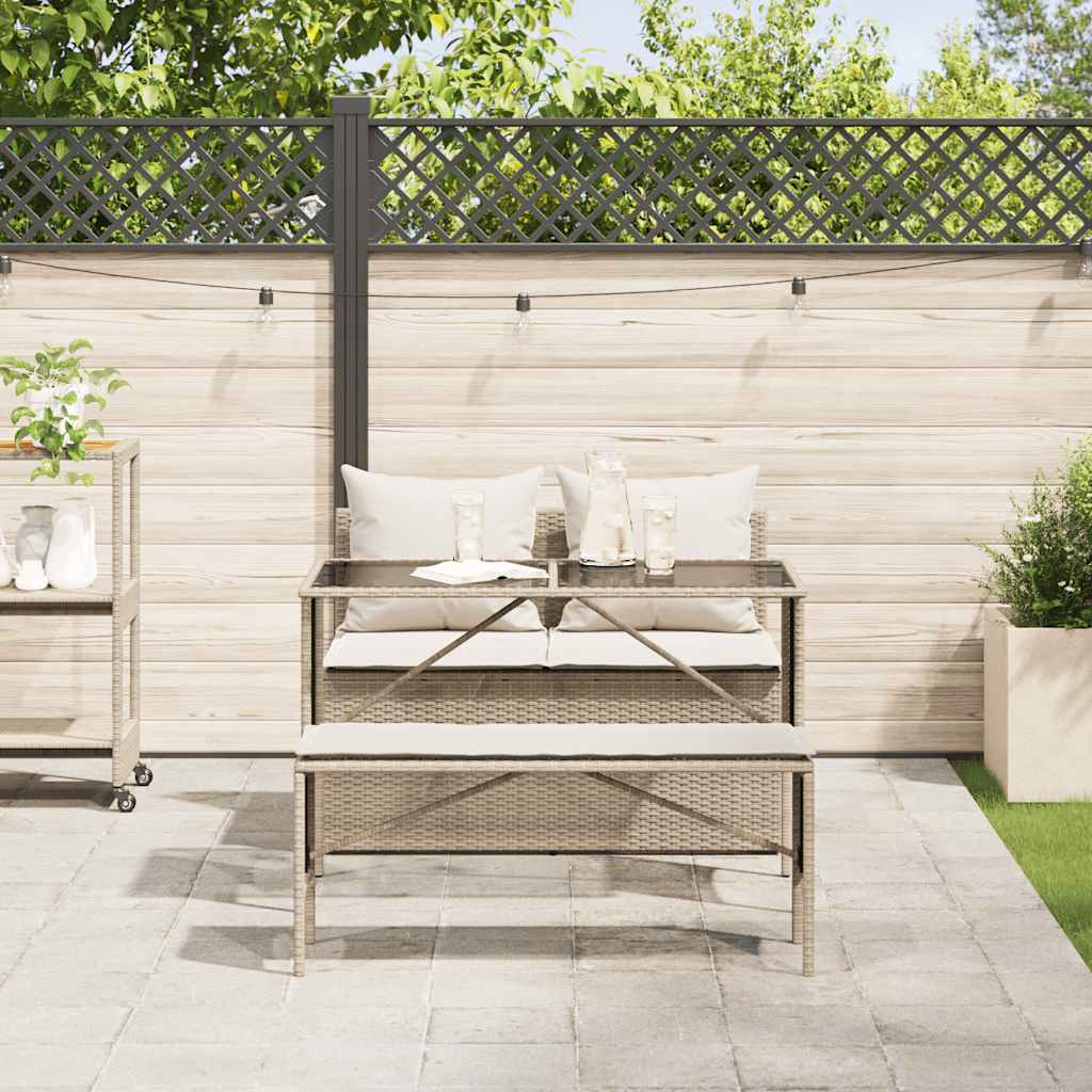 3 Pcs conjunto de jantar p/ jardim com almofadões vime PE bege