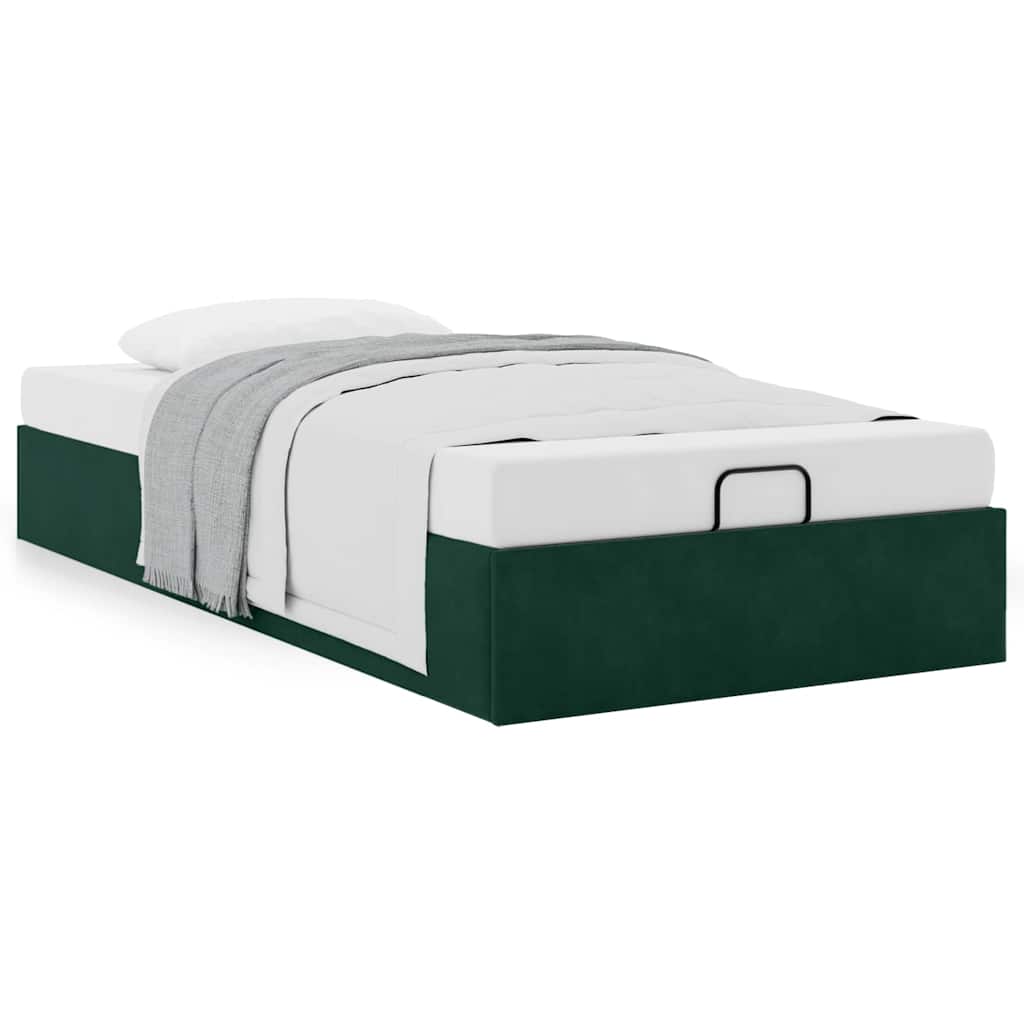 Ottoman bed frame sem colchão verde escuro 90x200 cm veludo