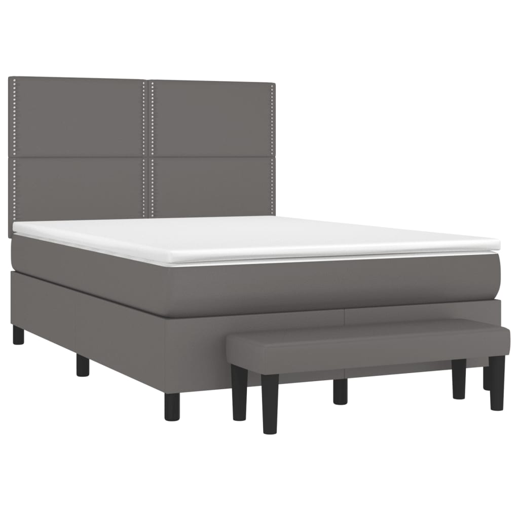 Cama com molas/colchão 140x190 cm couro artificial cinzento