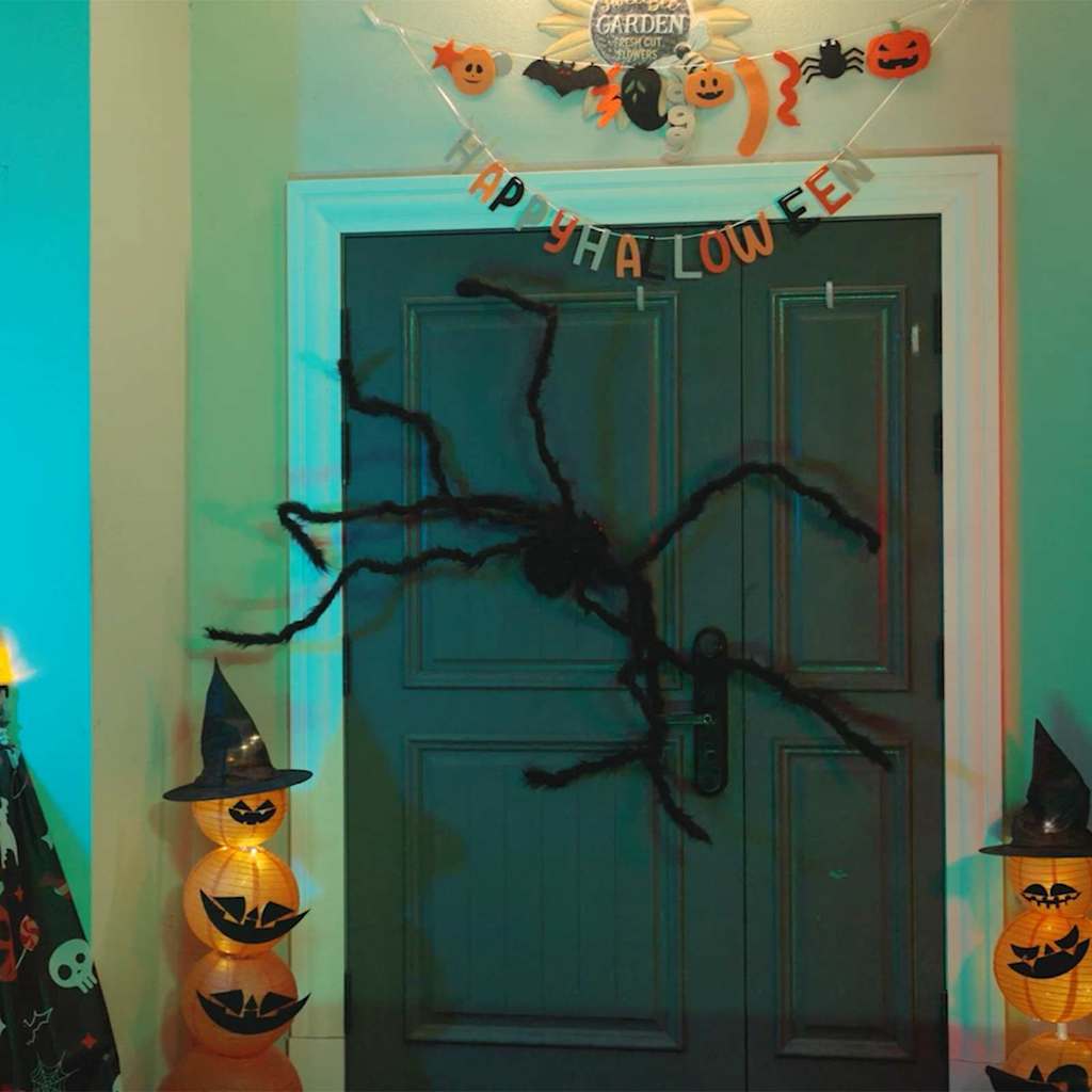 Decoração de aranha de halloween 3 unid. preto 150 cm