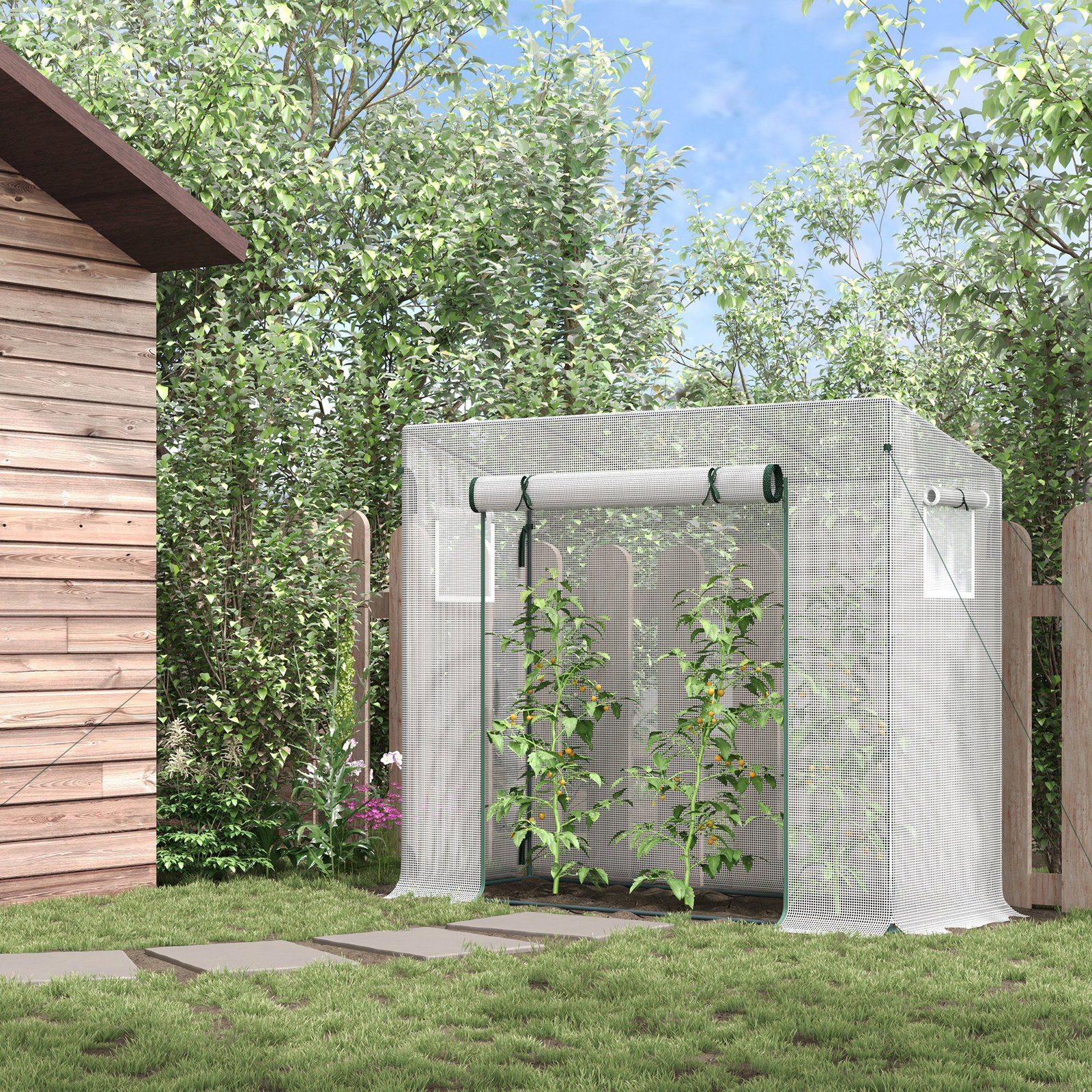 Estufa de jardim pequena estufa de exterior com janelas e estrutura de aço estufa de cultivo 200x76x168 cm branco