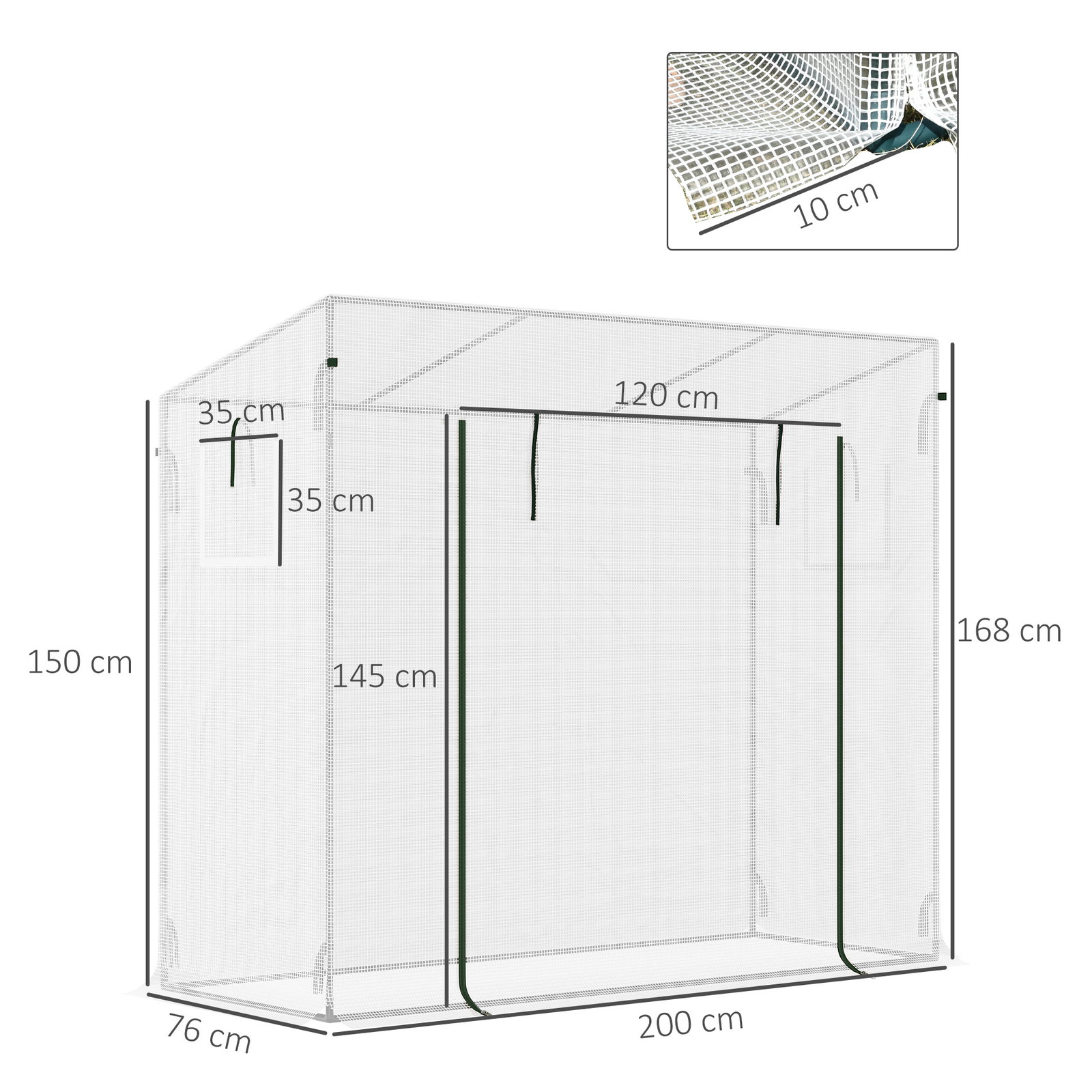 Estufa de jardim pequena estufa de exterior com janelas e estrutura de aço estufa de cultivo 200x76x168 cm branco