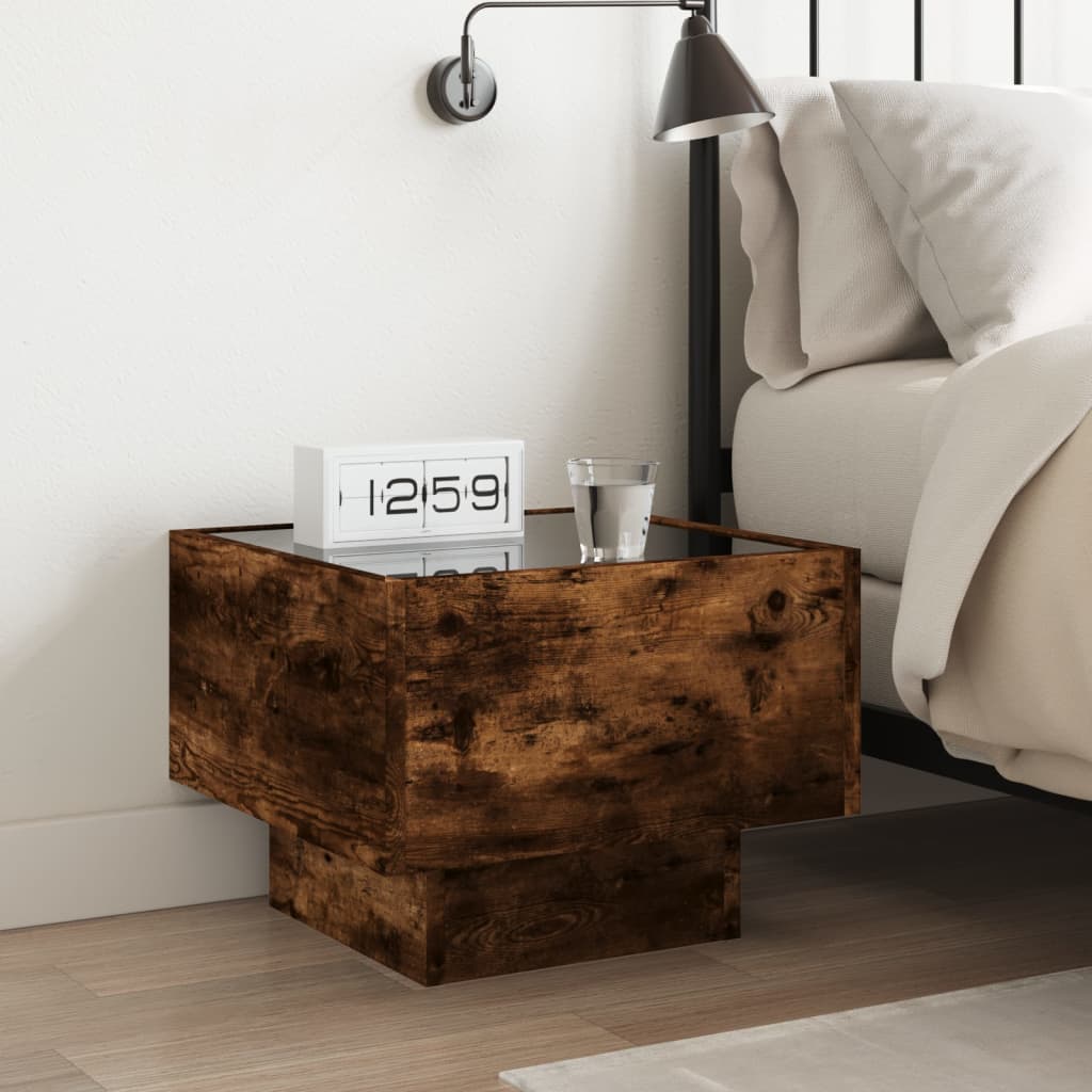 Mesa de cabeceira c/ LED infinity 40x40x30 cm carvalho fumado