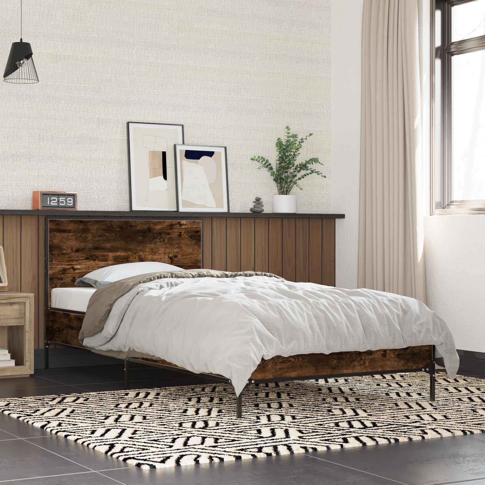 Estrutura de cama com cabeceira carvalho fumado 80 x 200 cm