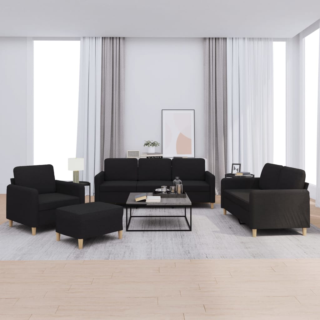 4 Pcs conjunto de sofás com almofadões tecido preto