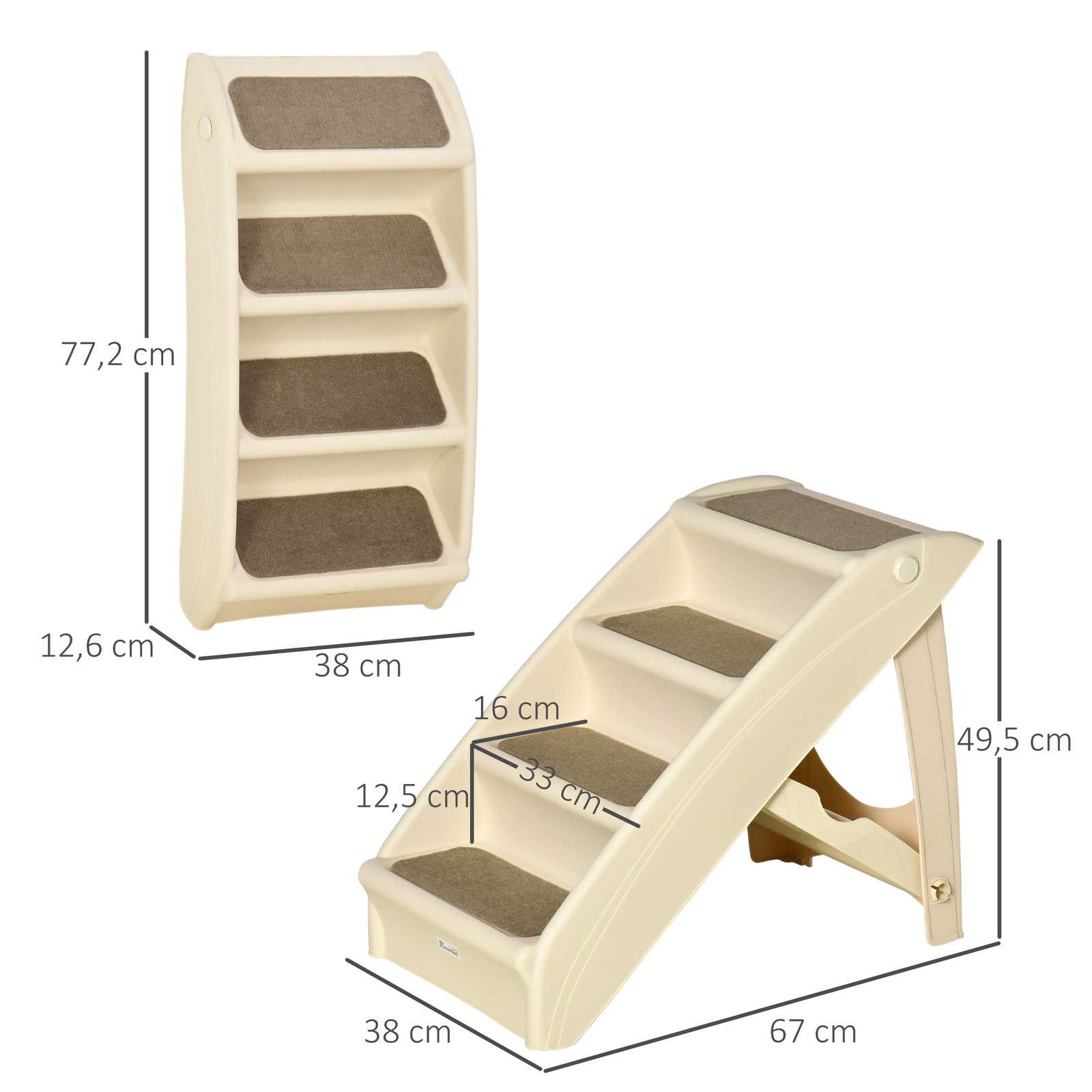 Escada dobrável para animais de estimação de 4 degraus para cães gatos portátil com tapetes antiderrapantes para cama sofá carga 20kg 67x38x49,5cm bege
