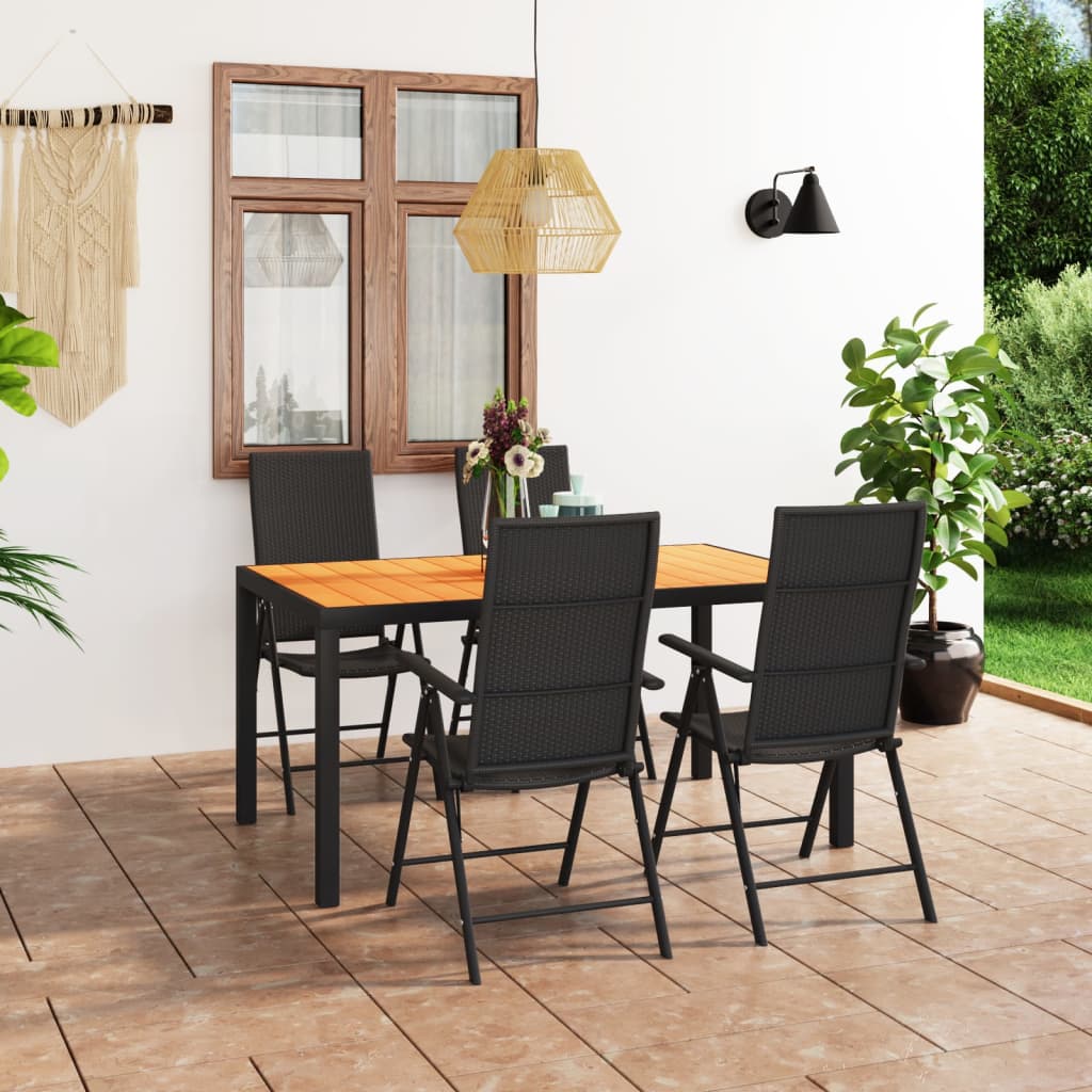5 Pcs conjunto de jantar para jardim preto e castanho