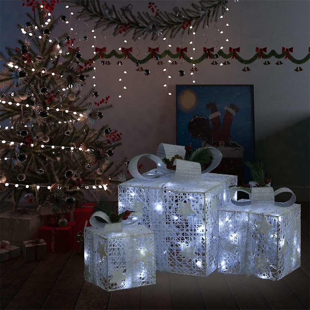 Caixas de presente de natal decorativas 3 pcs int/ext. branco