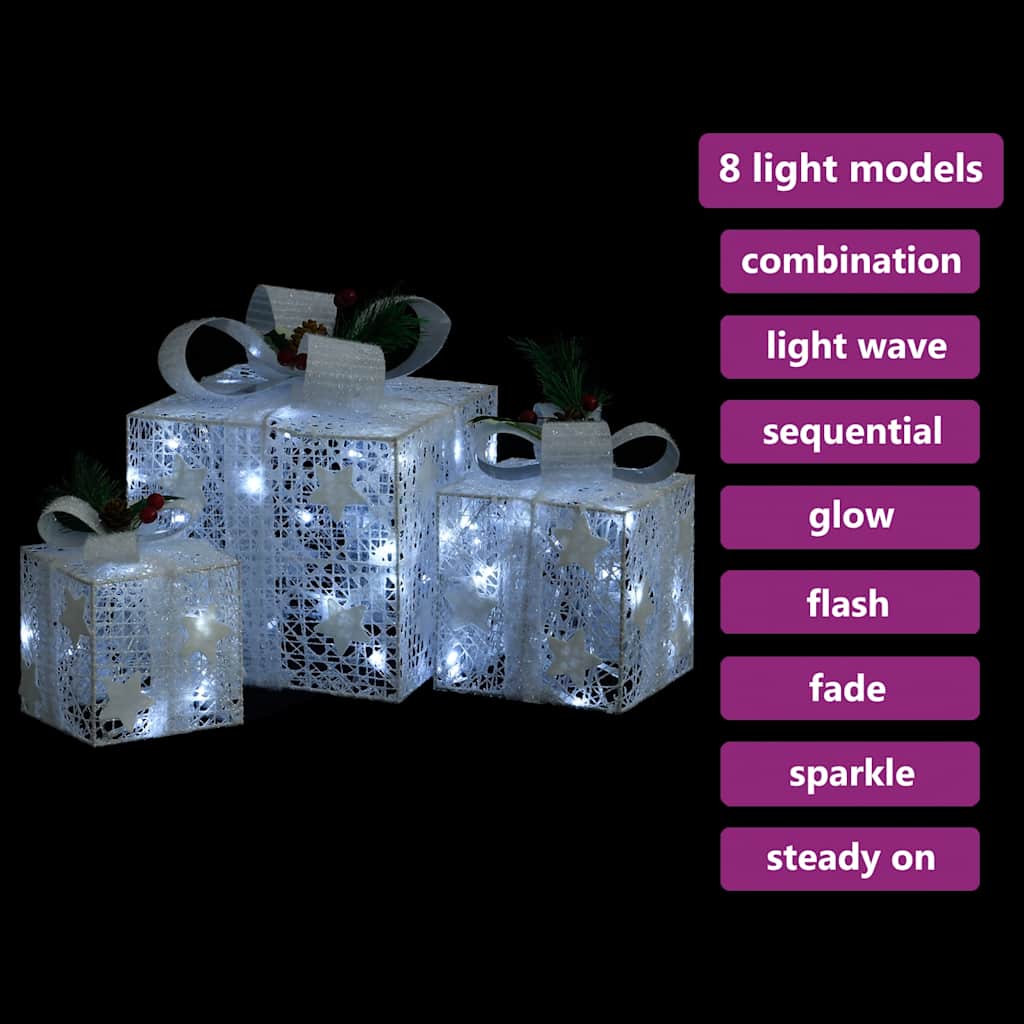 Caixas de presente de natal decorativas 3 pcs int/ext. branco
