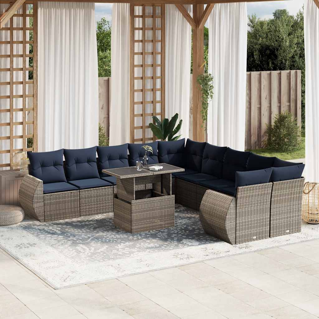 Conjunto de sofá de jardim com 11 peças e almofadas em rattan sintético cinza