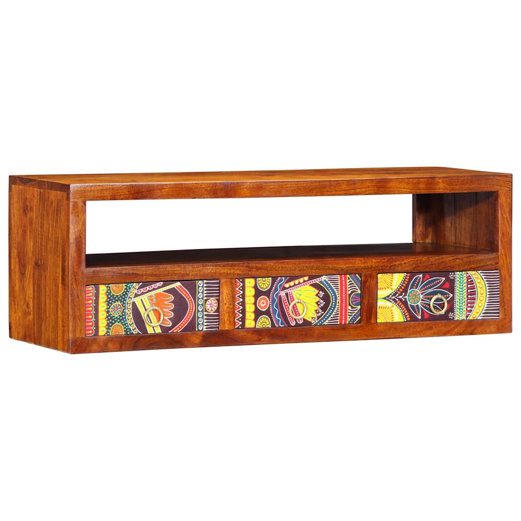 Armário de TV para parede 90x30x30 cm madeira acácia maciça