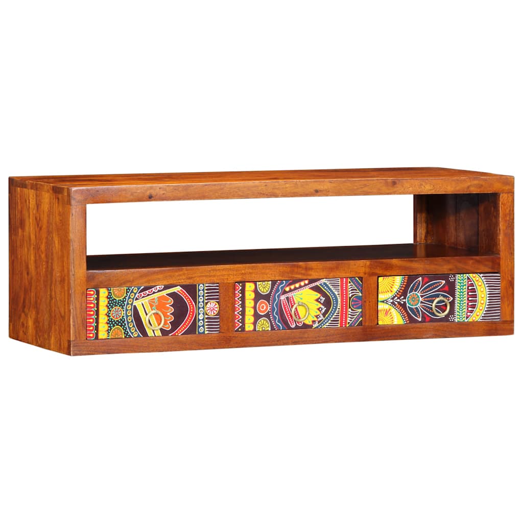 Armário de TV para parede 90x30x30 cm madeira acácia maciça