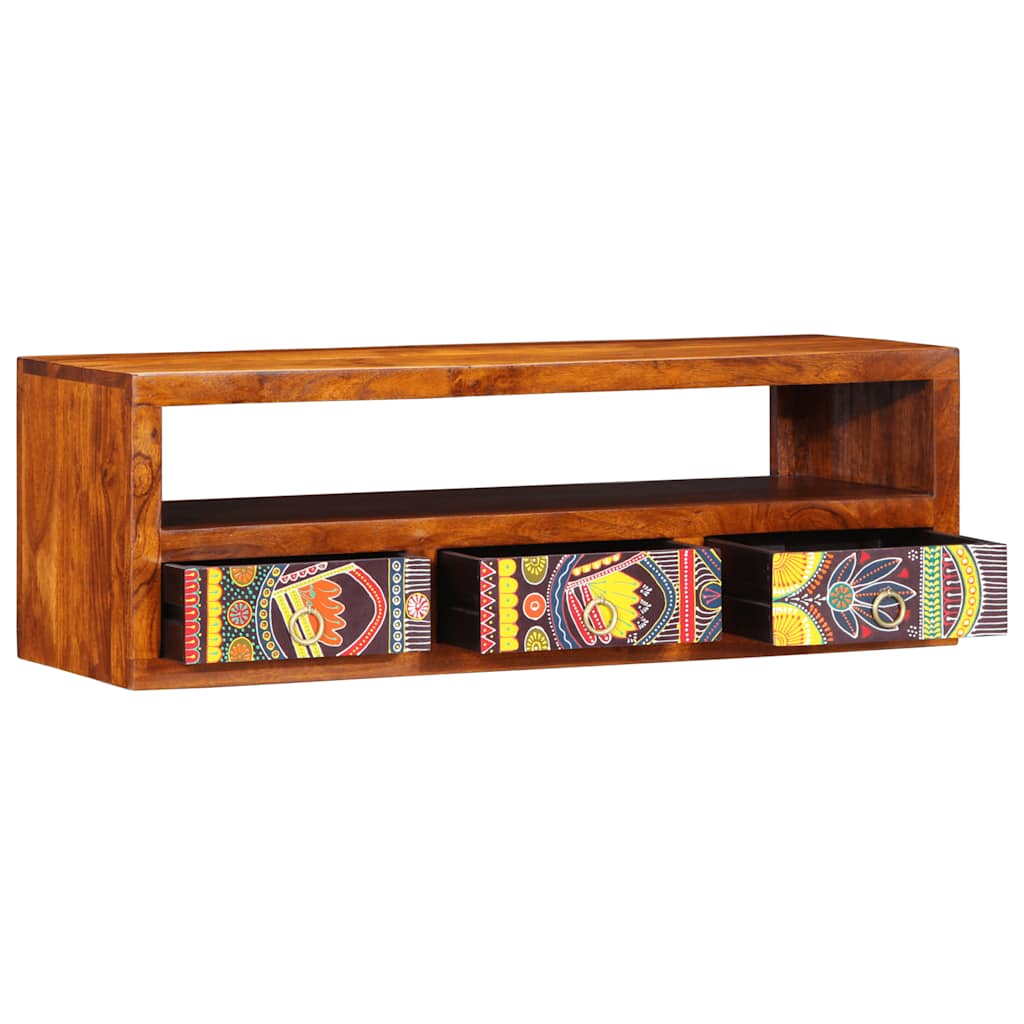 Armário de TV para parede 90x30x30 cm madeira acácia maciça