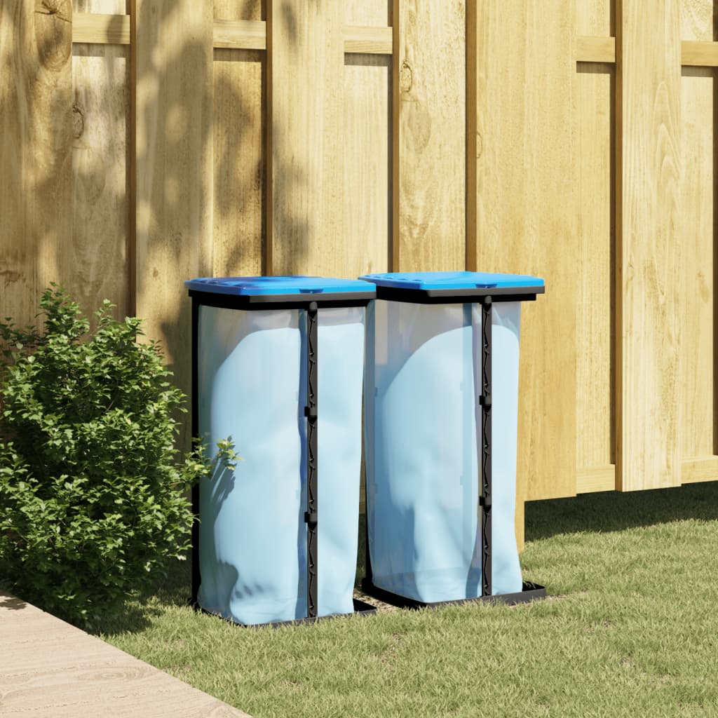 Suportes para sacos de lixo 2 pcs 60 l PP preto e azul