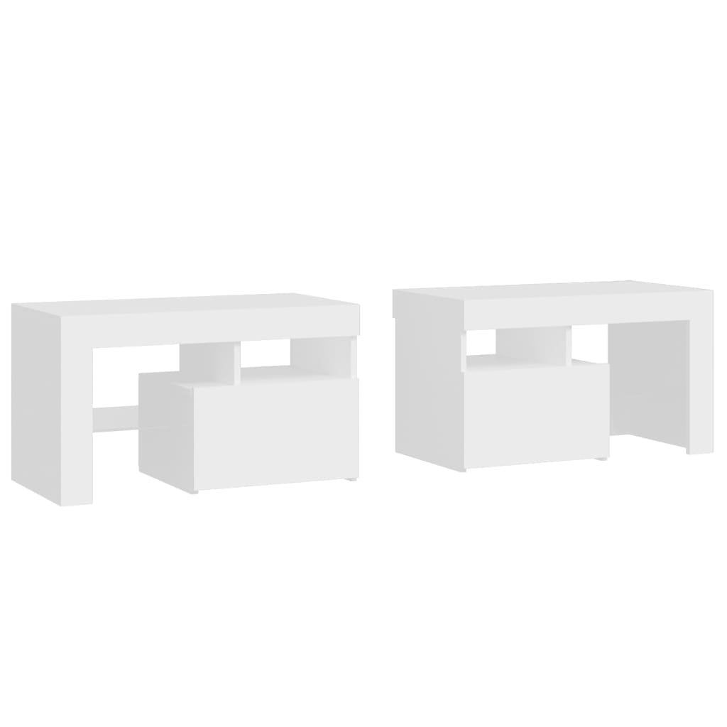 Mesas cabeceira c/ leds 2 pcs 70x36,5x40 cm branco