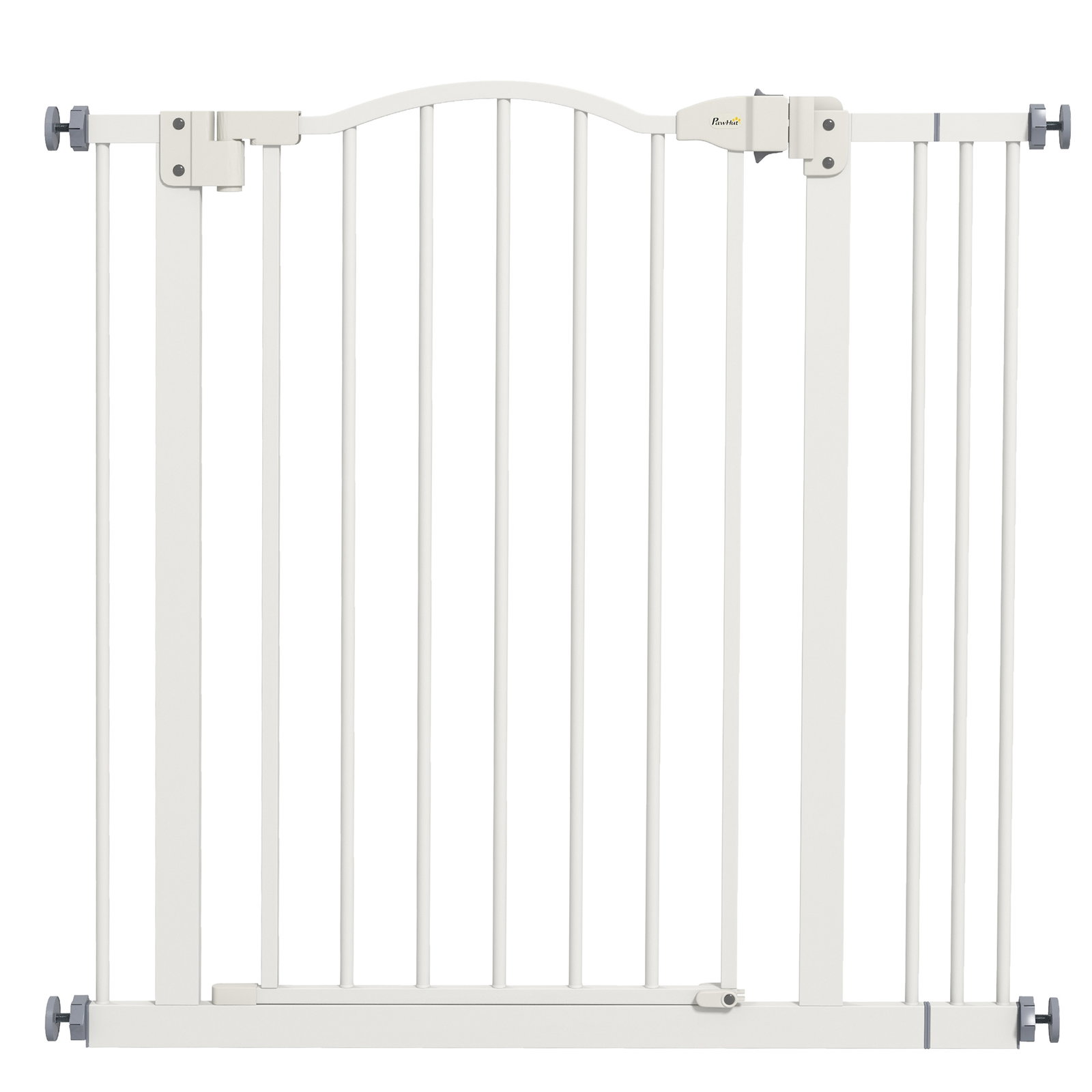 Barreira de segurança para cães com largura ajustável 74-87 cm e extensões para escadas e portas branco