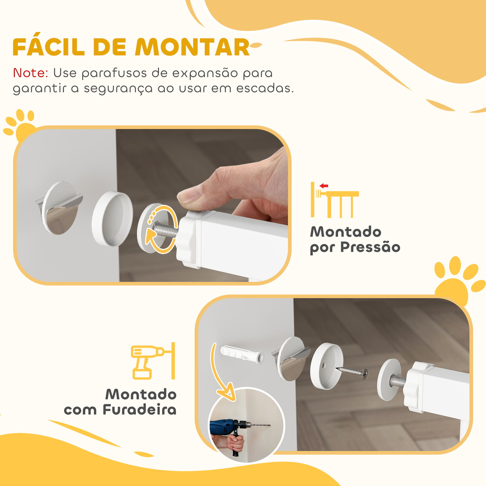 Barreira de segurança para cães com largura ajustável 74-87 cm e extensões para escadas e portas branco