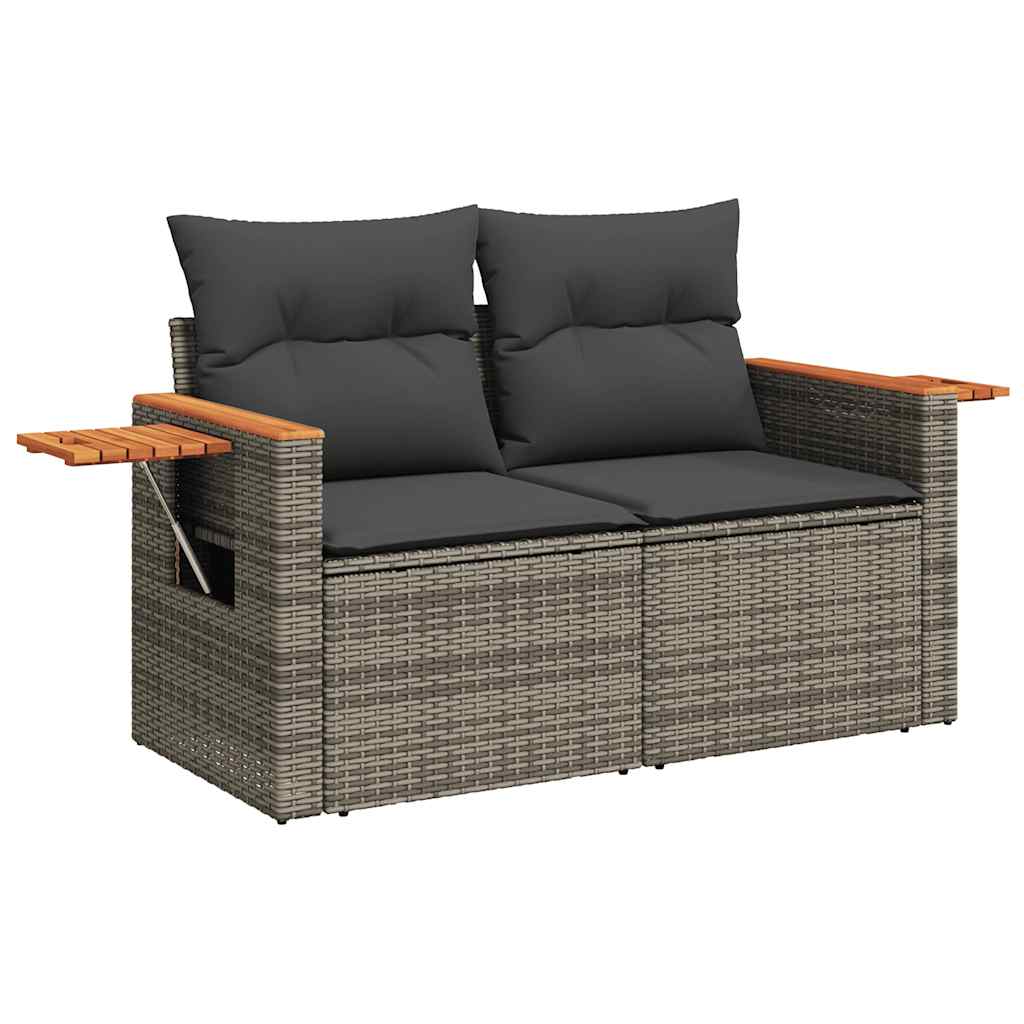 6 Pcs conjunto sofás jardim com almofadões PE/acácia cinzento
