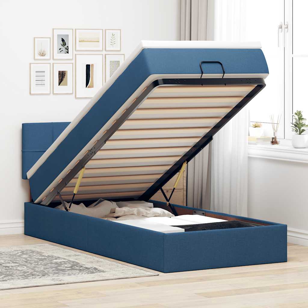 Cama otomana com colchão 100x200 cm tecido azul