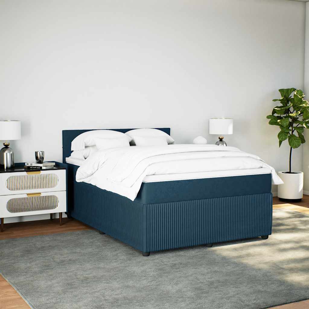 Cama com molas/colchão 140x200 cm veludo azul