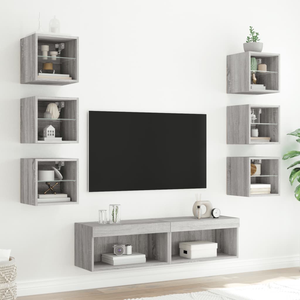 8 Pcs móveis parede p/ TV c/ leds deriv. madeira cinza sonoma