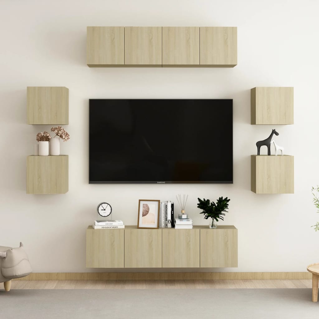 8Pcs conjunto móveis de TV derivados de madeira carvalho sonoma
