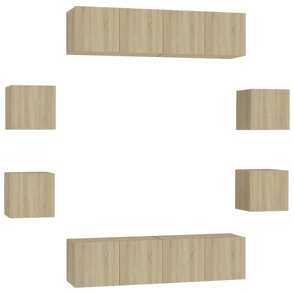 8Pcs conjunto móveis de TV derivados de madeira carvalho sonoma