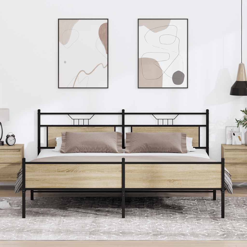 Estrutura de cama sem colchão 193x201cm metal carvalho sonoma