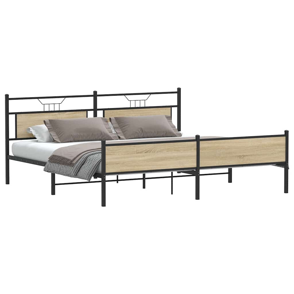 Estrutura de cama sem colchão 193x201cm metal carvalho sonoma