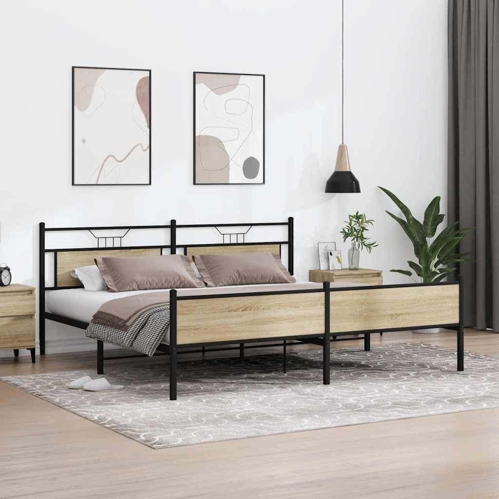 Estrutura de cama sem colchão 193x201cm metal carvalho sonoma